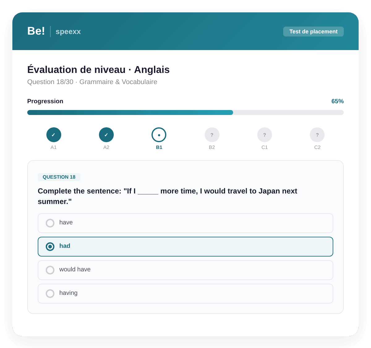 Test de placement Speexx